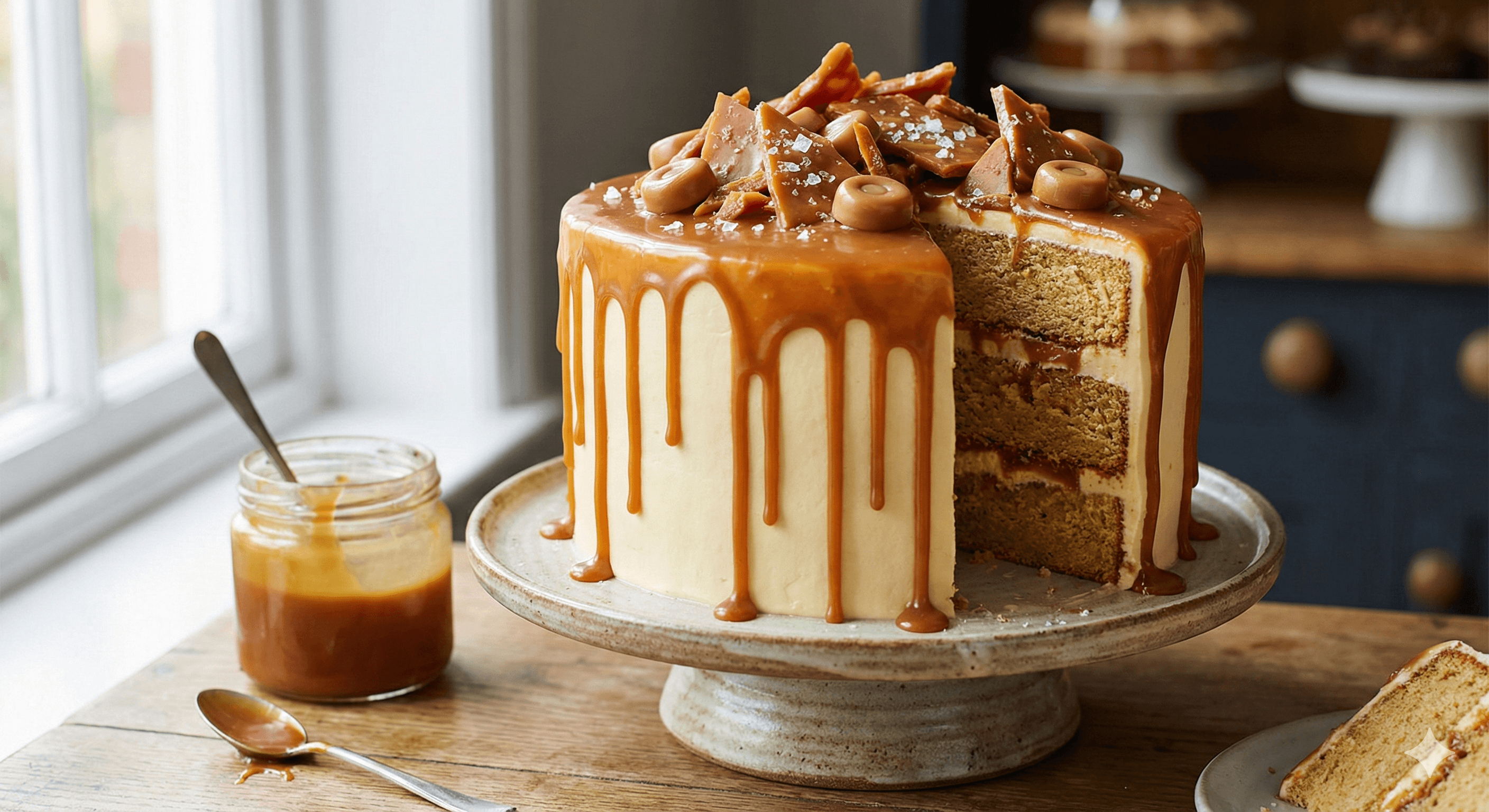 Salted caramel drip cake with golden caramel topping